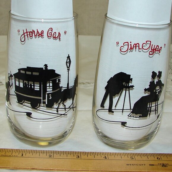 Vtg Anchor Hocking Clear Gay Nineties Glass Lot: Horse Car & Tin Type Silhouette - Picture 2 of 2